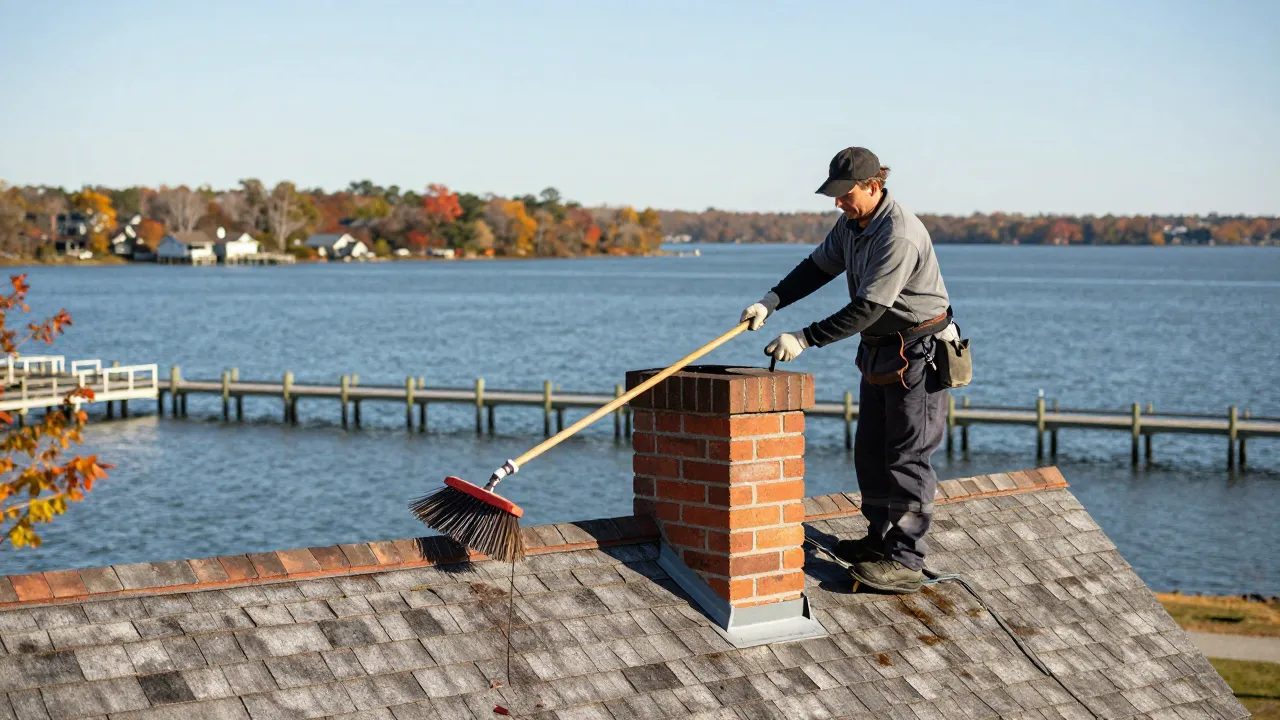 Chimney sweep on a waterfront home in Mayo, MD — Eagle Chimney Service