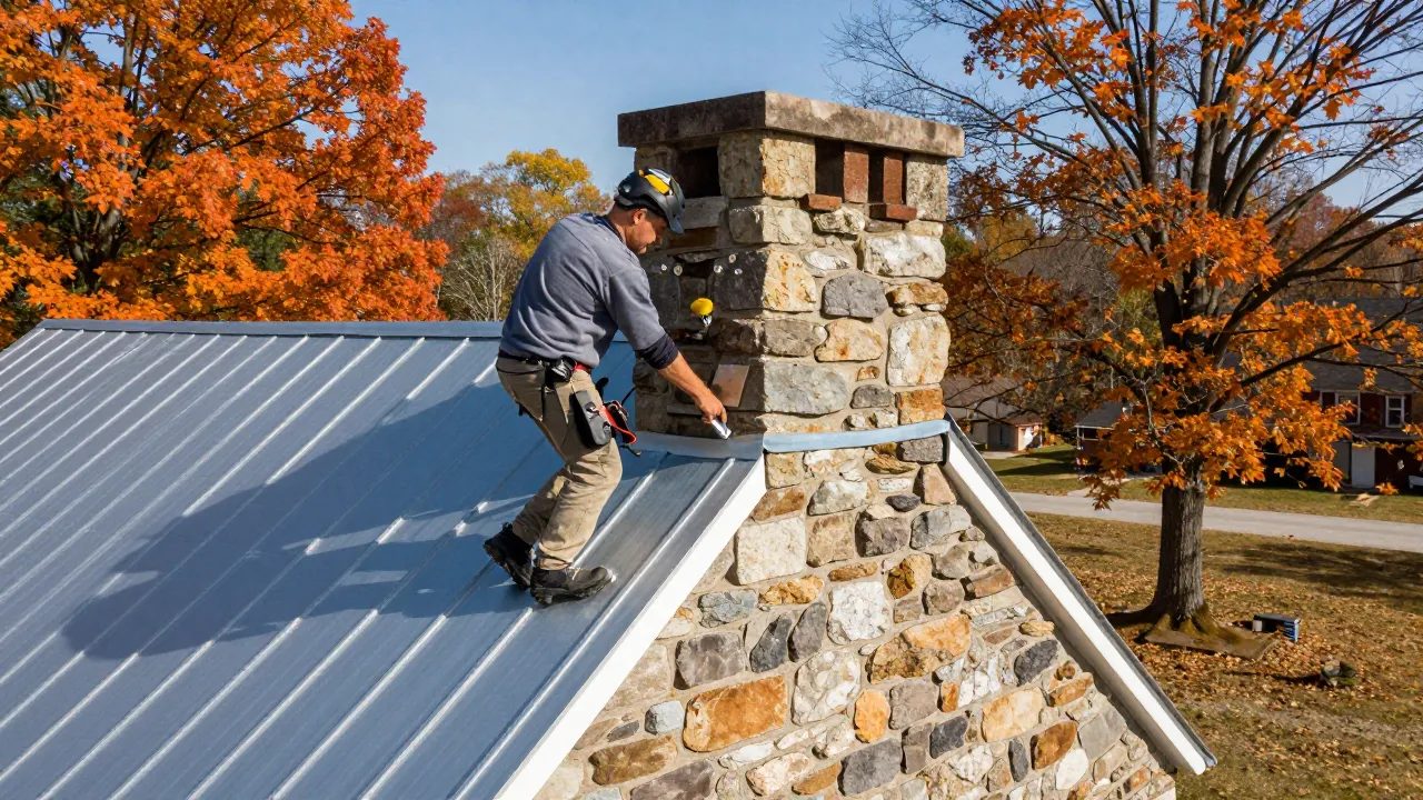 Chimney flashing repair on a stone farmhouse in Mount Airy, MD — Eagle Chimney Service