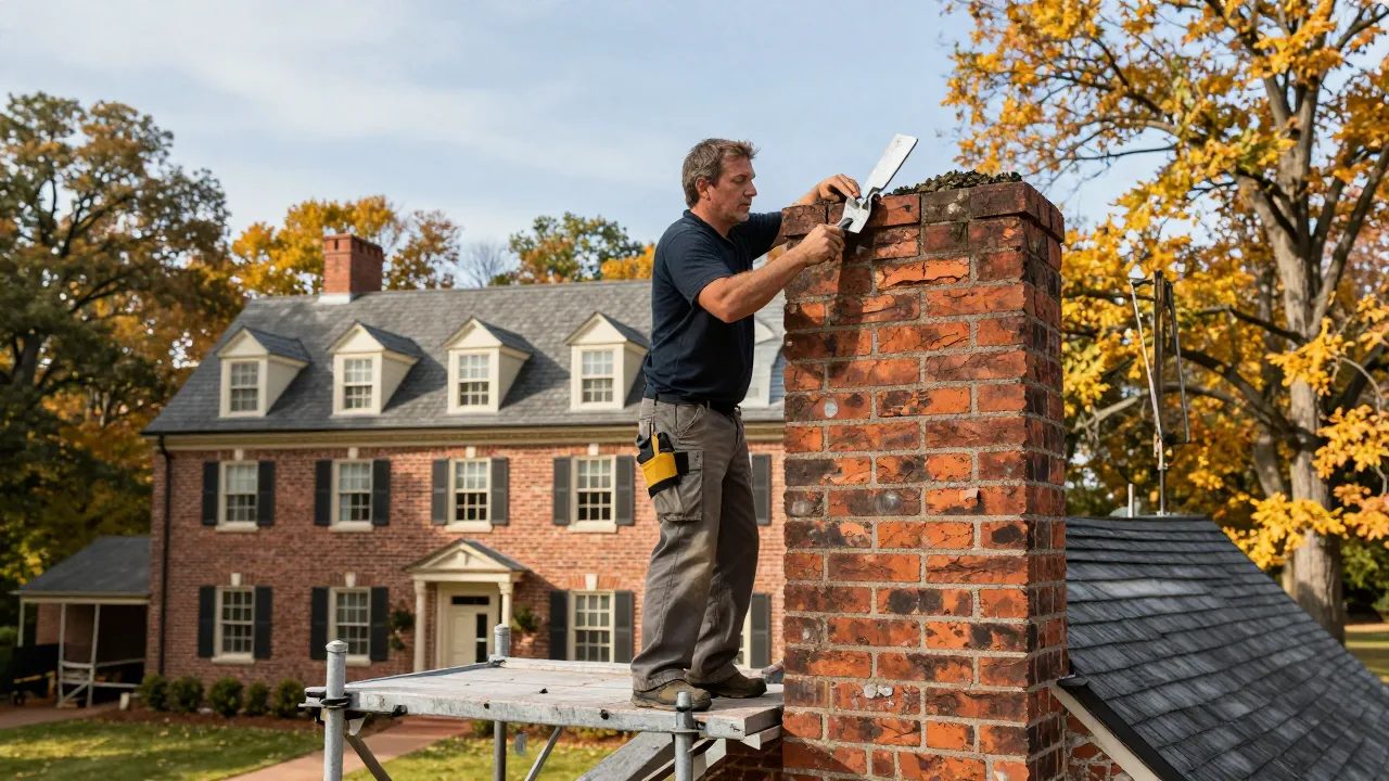 Chimney masonry rebuild on a Georgian brick estate home in Upper Marlboro, MD — Eagle Chimney Service