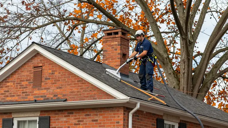 Chimney sweep on a brick colonial in Maryland — Eagle Chimney Service