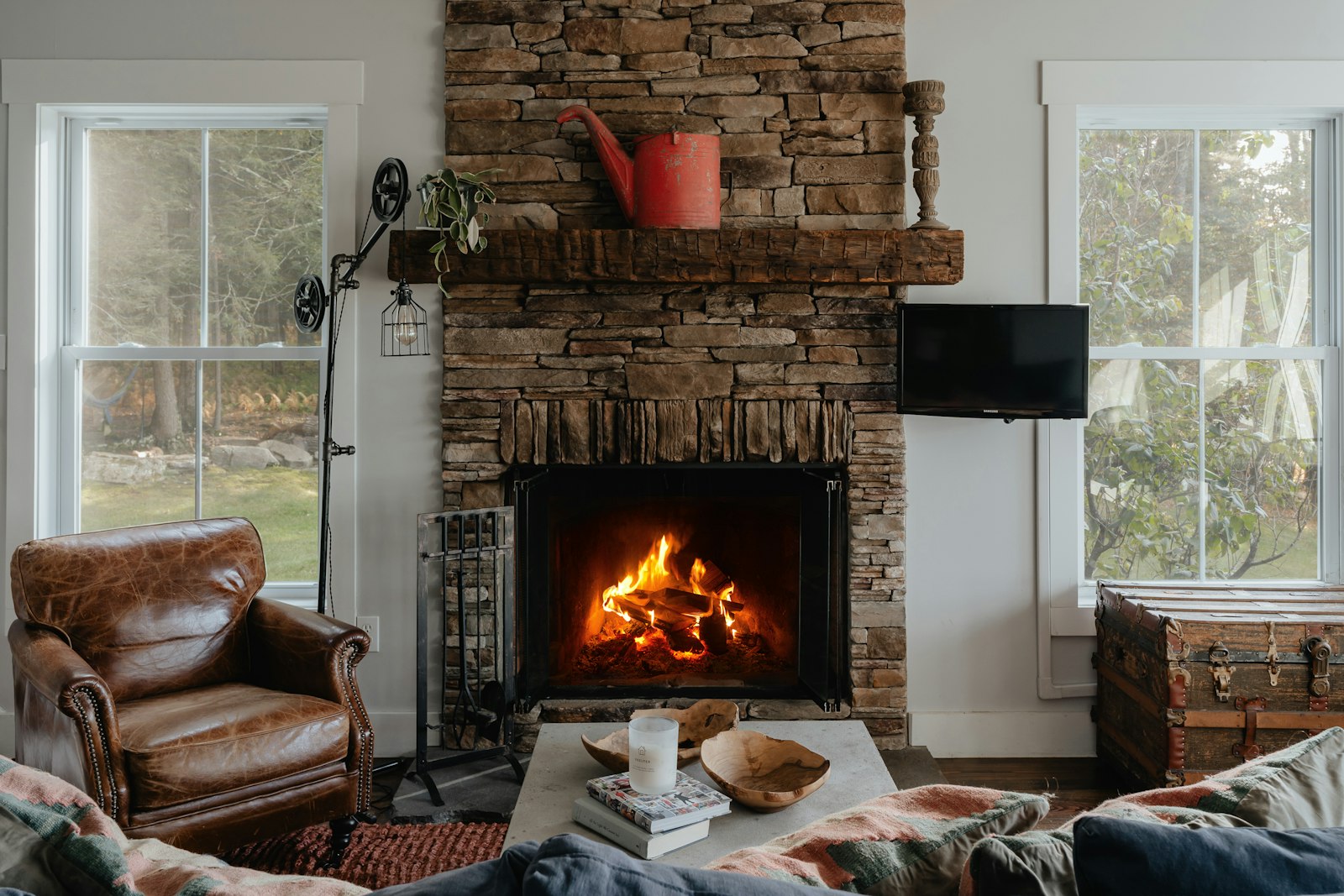 Premium stone fireplace and chimney installation completed by Eagle Chimney Service in Maryland
